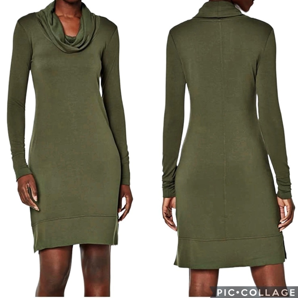 Daily Ritual Cowl Neck Dress Size Medium Olive Green Supersoft Terry Long-Sleeve